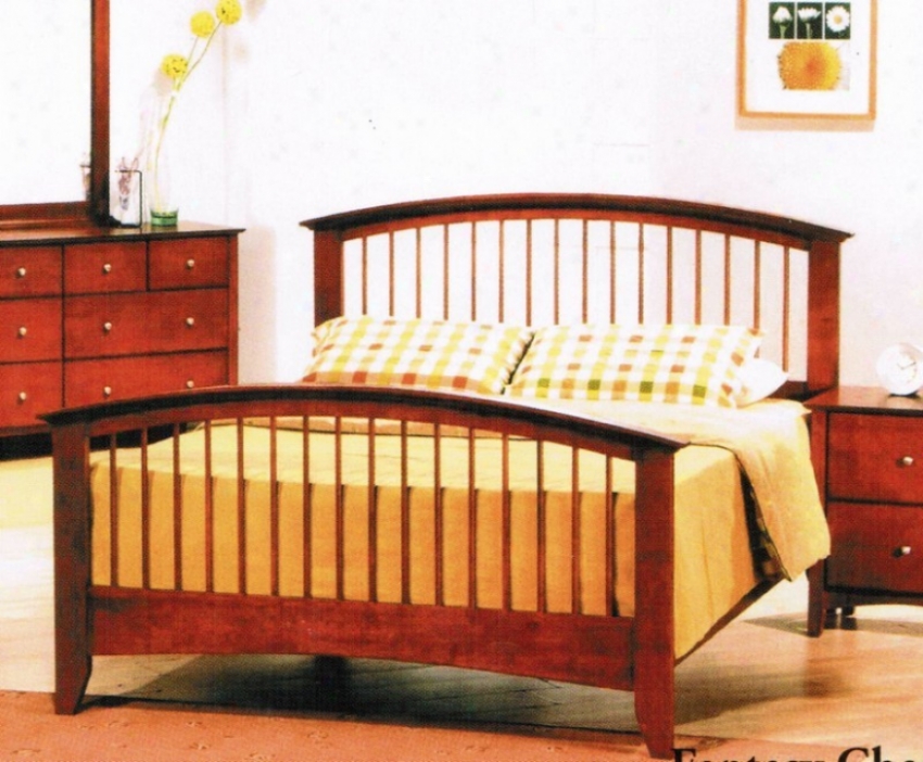 Queen Size Bed Contemporary Style Cherry Polish