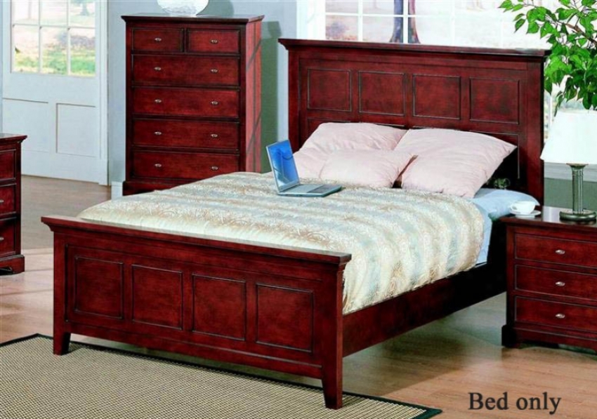 Queen Size Bed Contemporary Diction In Cherry Finish