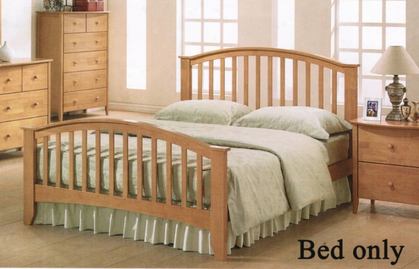 Queen Size Bed Contemporary Style Maple Finish