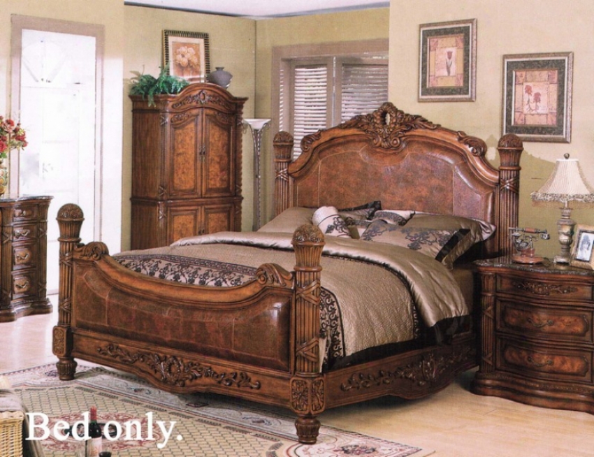 Queen Size Bed Dark With Brown Leather