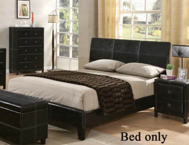 Queen Size Bed In Dark Brown Bycast Like Vinyl