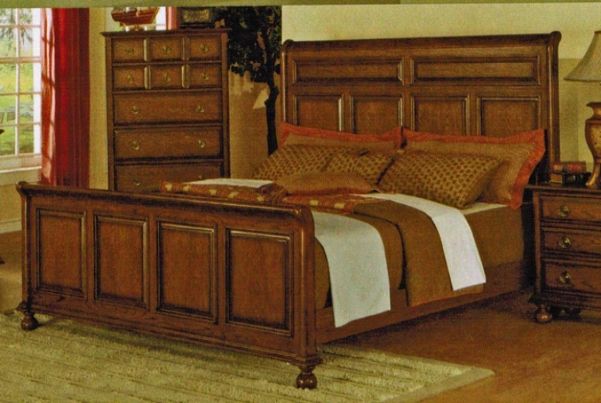 Queen Size Bed In Mellow Oak Finish