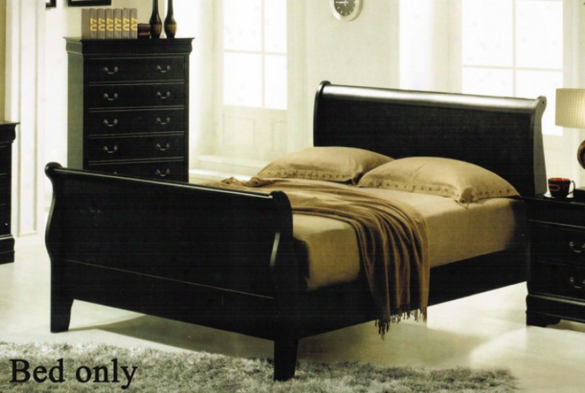 Queen Size Bed Louis Phillipe Style In Black Finish