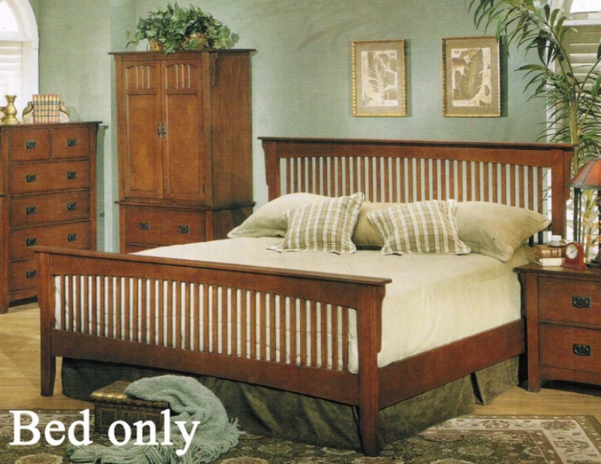 Queen Size Bed Mission Style Oak Finush