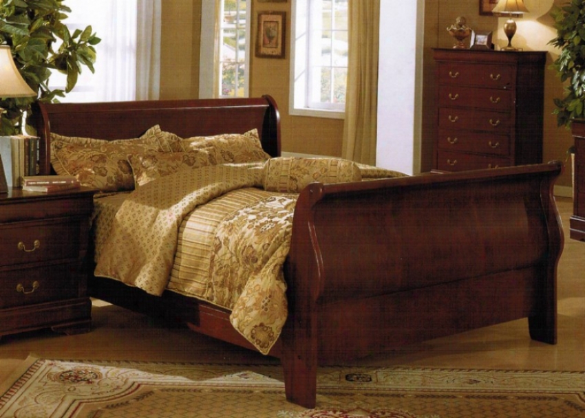 Queen Siz eBed - Traditional Cherry Brown Finish