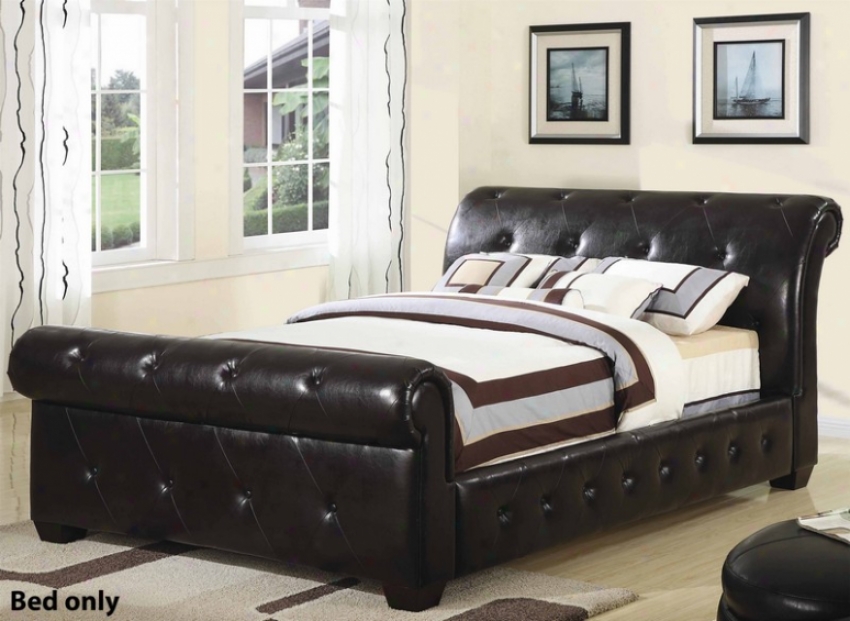 Queen Size Bed With Button Tufted In Dark Brown Leatherette