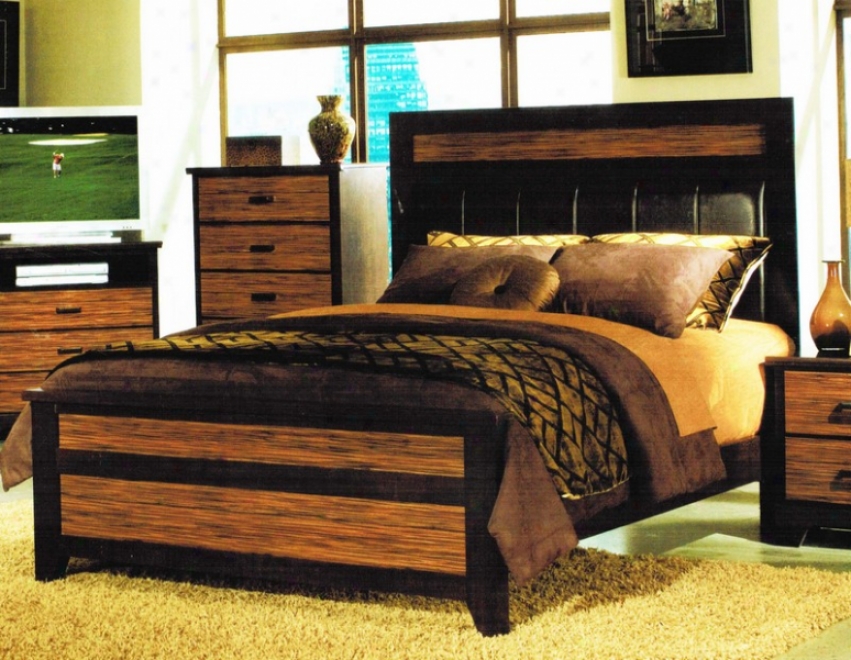 Queen Size Bed With Cushion Headboard In Two Tone Finish
