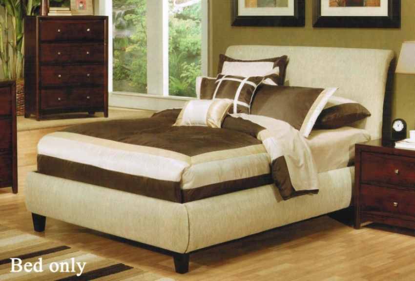 Queen Size Bed With Espresso Legs In Beige Fabric