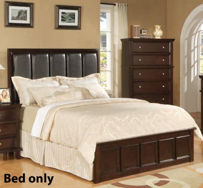 Queen Size Receptacle With Faux Leather Headboard In Rich Cappuccino Finish