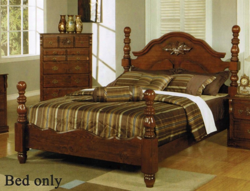 Queen iSze Bed With Four Posts Ponderosa Walnut Finish
