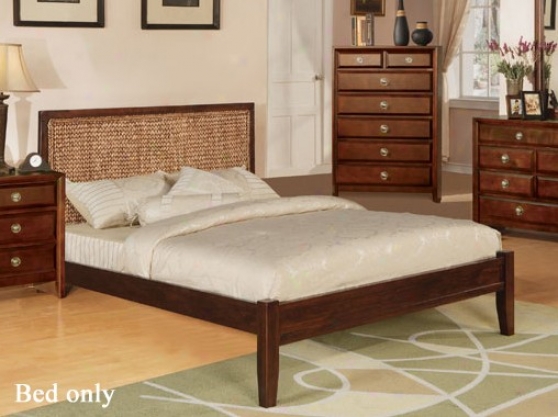 Queen Size Bed With Hyacinth Headboard In Cherry Flnish