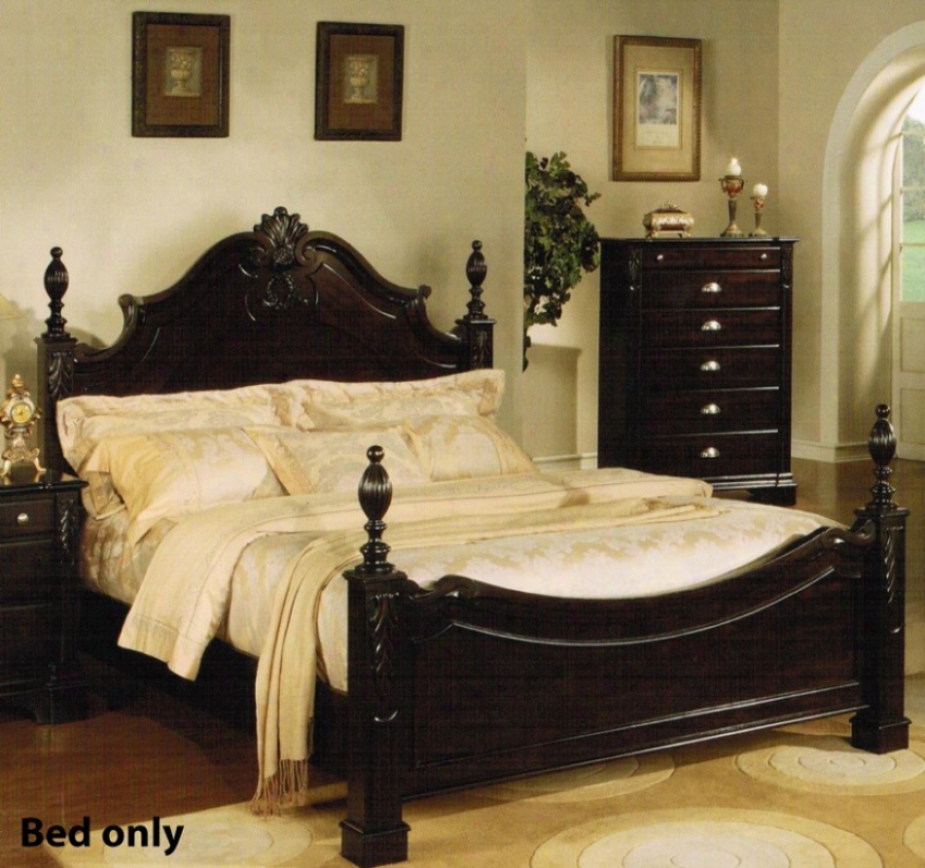 Queen Size Bed With Leaf Carving In Espresso Finish
