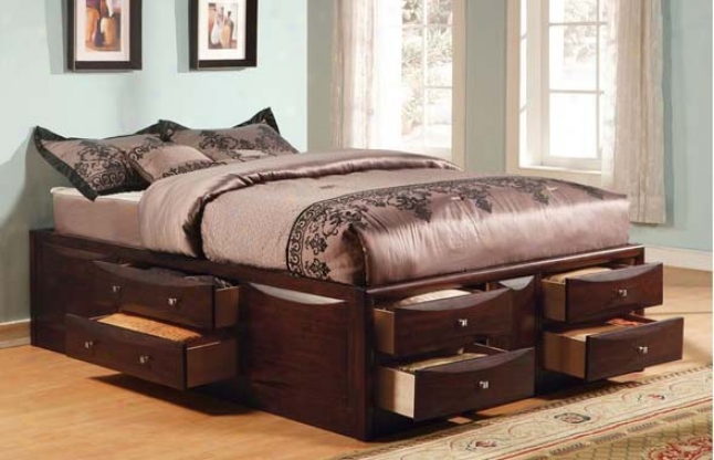 Queen Size Bed With Storage Drawers Walnit Finish