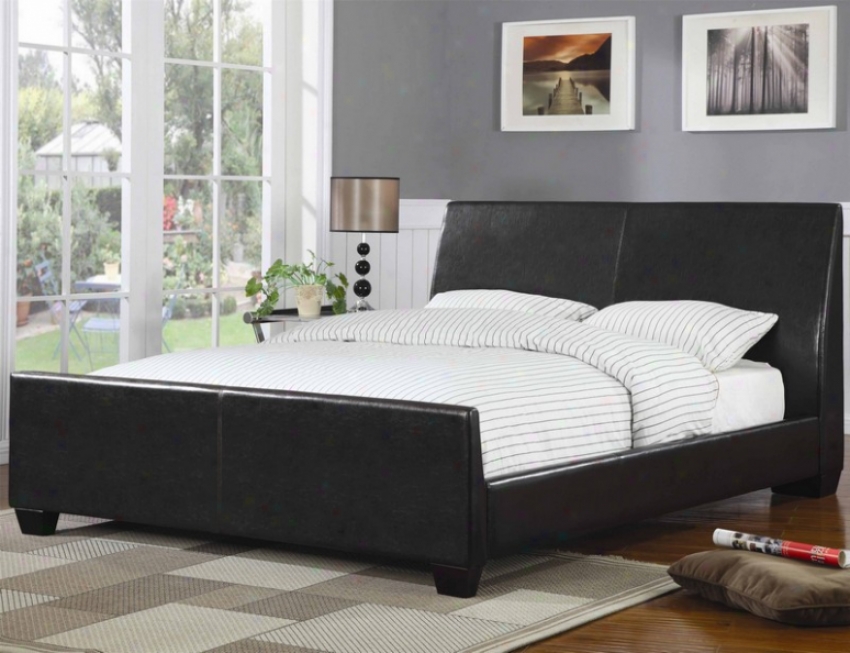 Queen Size Bed With Tapered Feet In Dark Brown Leatherettw