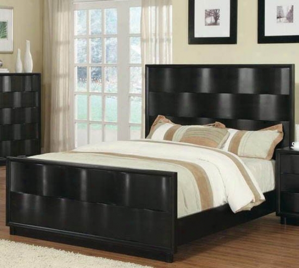 Queen Size Bed With Wave Design In Brown Finish