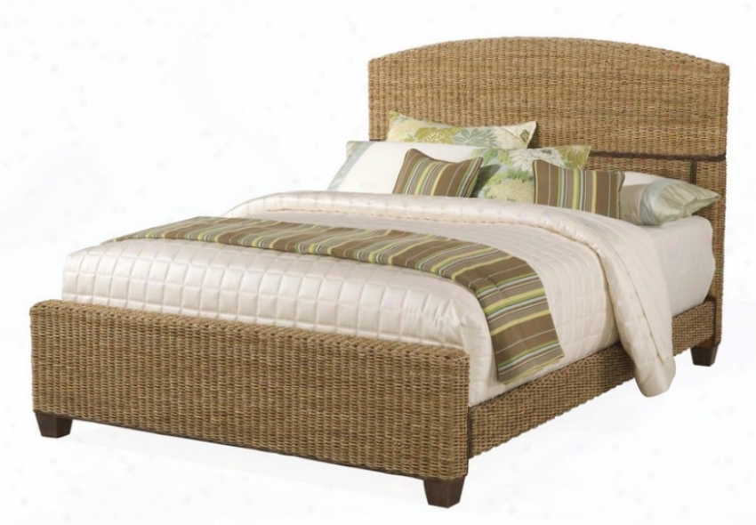 Queen Size Bed With Woven Design In Honey Finish