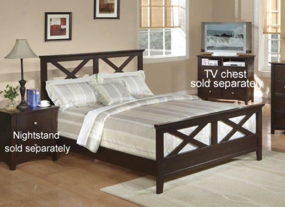 Queen Size Bed With X Design Headboard And Footboard In Cappuccino