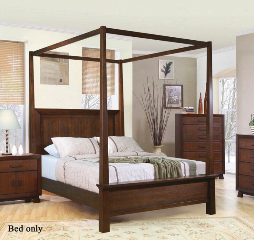 Queen Size Canopy Bed In Rich Brown Finish