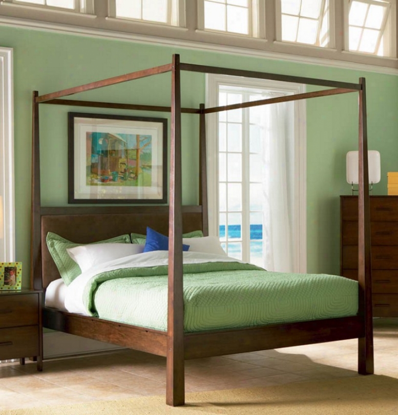 Queen Size Canopy Bed In Walnut Finish