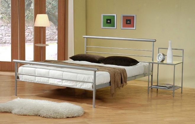 Queen Size Contemporary Style Silver Finish Metal Platform Bed