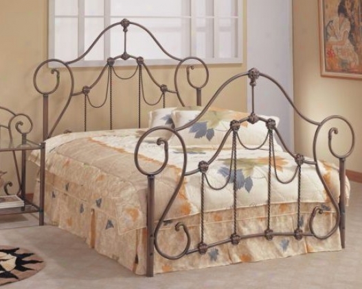 Queen Size Unseasoned Bronze Finish Metal Bed Headboard And Flotboard