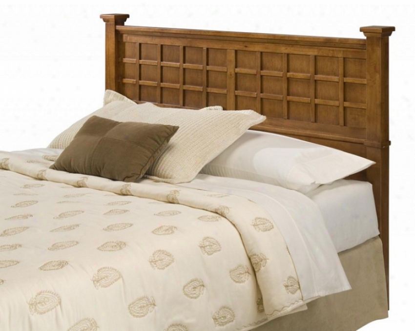 Queen Size Headboard With Lattice Design In Cot Oak Finish