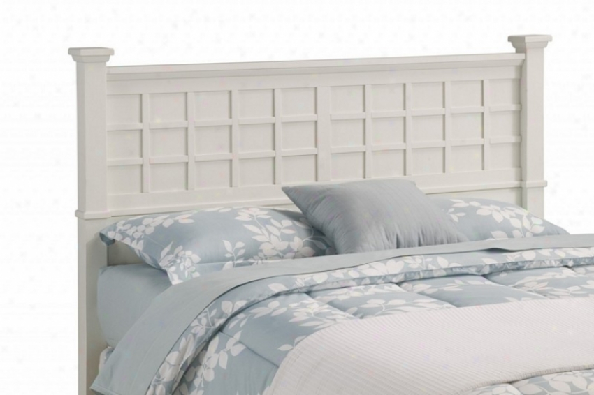 Queen Size Headboard With Lattice Design In White Finish