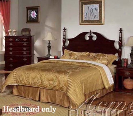 Queen Size Headboard By the side of Posts In Dark Cherry Finish