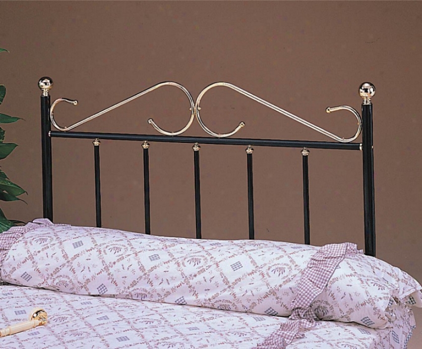 Queen Size Headboard With &quots&quot Design - Black And Brass