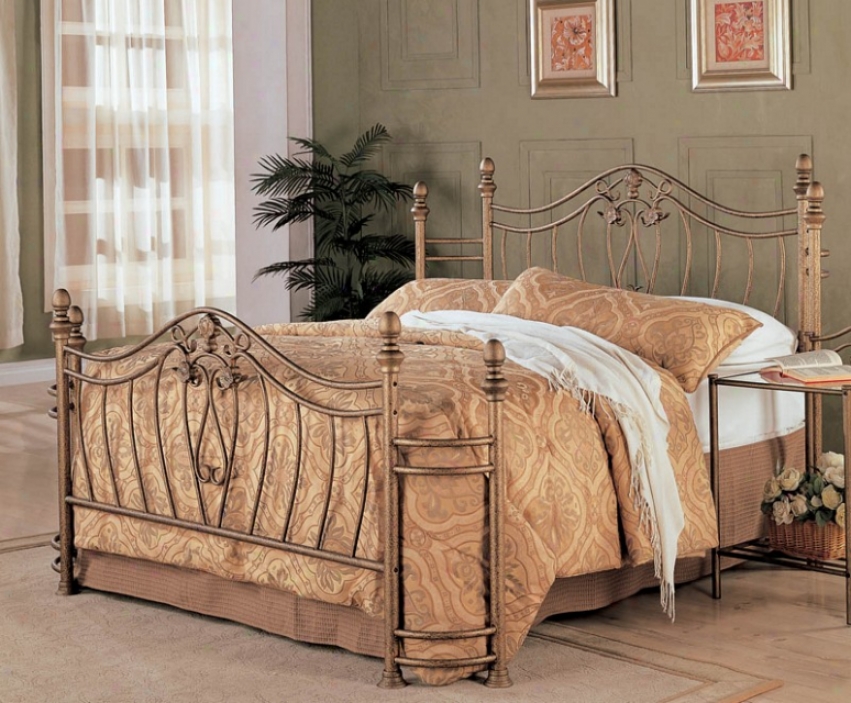 Queen Size Metal Bed Headboard And Footboard In Gold Accomplish