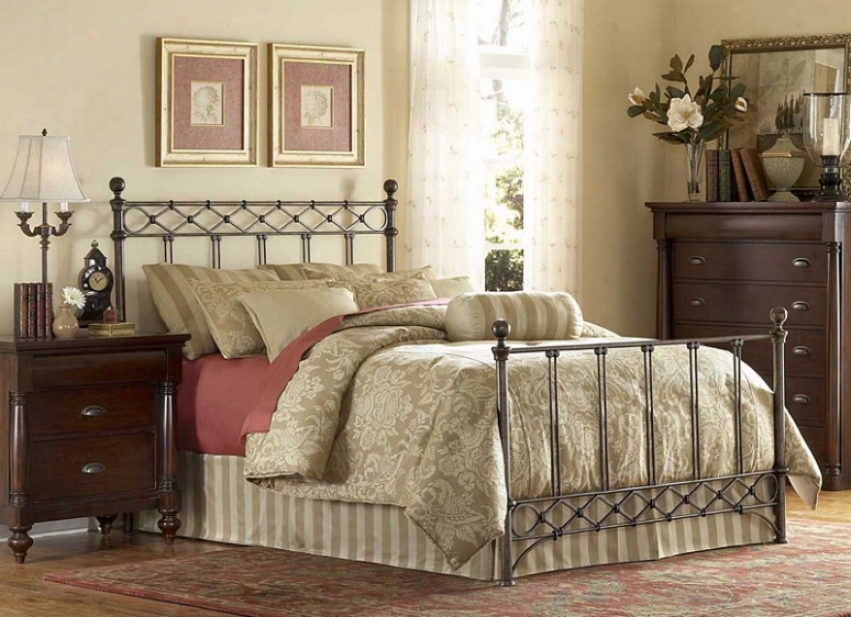 Queen Size Metal Bed With Frame - Argyle Traditional Design In Copper Chrome Accomplish