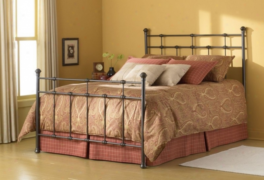 Queen Size Metal Bed With Frame - Dexter Transitional Design In Hammered Brown Finish