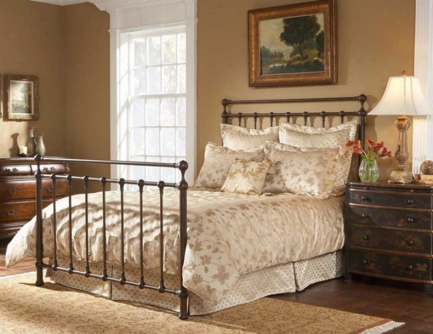 Queen Size Metal Bed With Frame - Langley Transitional Design In Copper Penny Finish