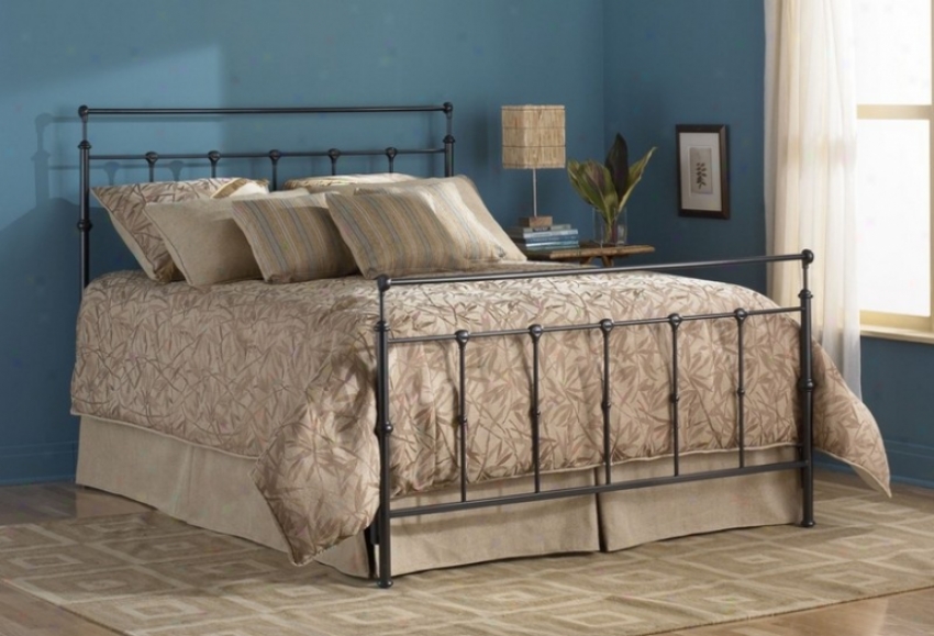 Queen Size Metal Bed Attending Frame - Winsslow Transitional Design In Mahogany Gold Finish