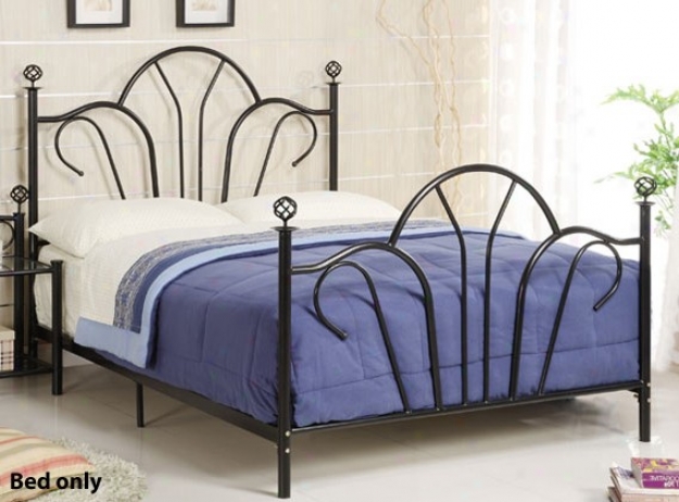 Queen Size Metal Bed With Rails In Black Finish