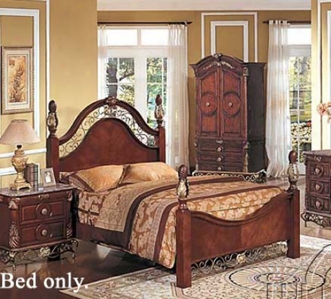 Queen Size Metal & Wood Bed Brown Finish