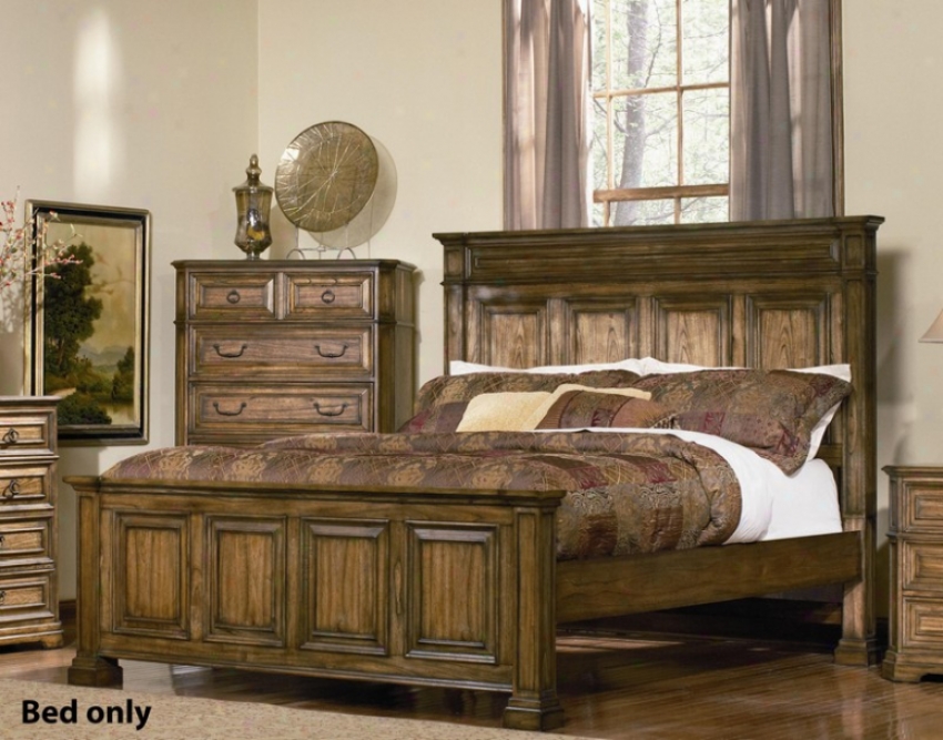 Queen Size Panel Bed In Warm Brown Oak Finish