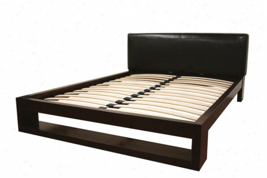 Queen Size Platform Bed Bycast Leather Headboard Wicked Brown Finish