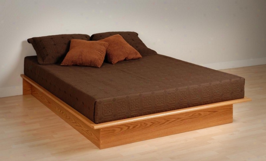 Queen Size Platform Bed Contemporary Style In Oak Finish