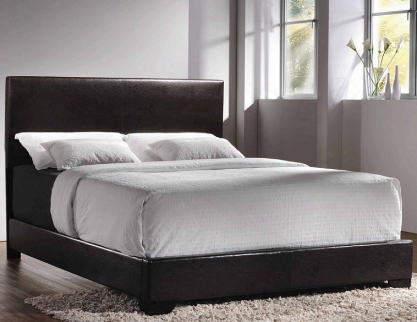 Queen Size Platform Bed Sleek Style Dark Brown Leathetette