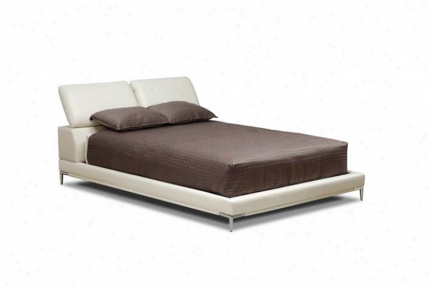 Queen Size Platform Bed With Adjustable Headboard In Ivory Leather