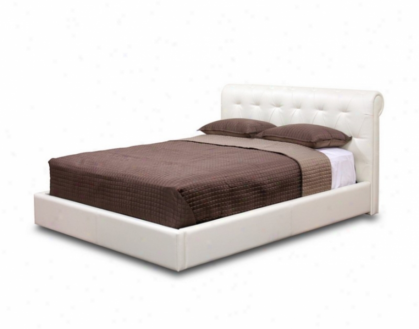Queen Size Platform Bed With Button Tufted In Off-white Leather