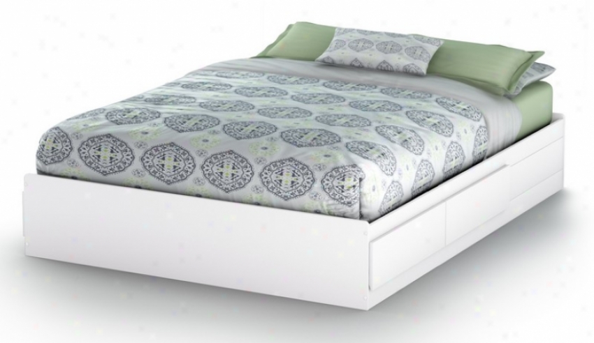 Queen Size Platform Bed With Drawers In Pure White Finish