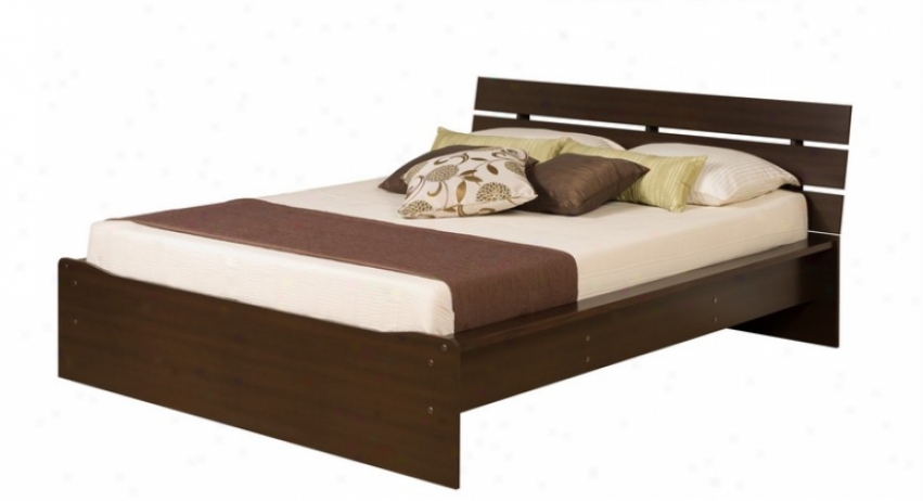 Queen Size Platform Bed With Integrated Headboard In Espresso Finish