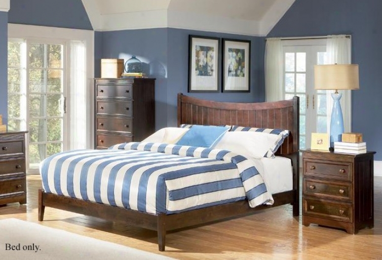 Queen Bigness Platform Bed Attending Open Footrail Antique Walnut Finish