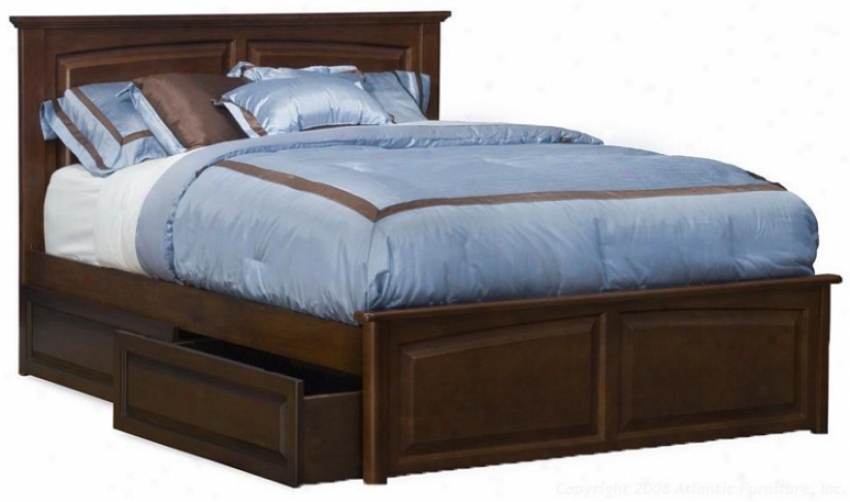 Queen Size Platform Bed With Raised Panel Footboard Antique Walnut Finish