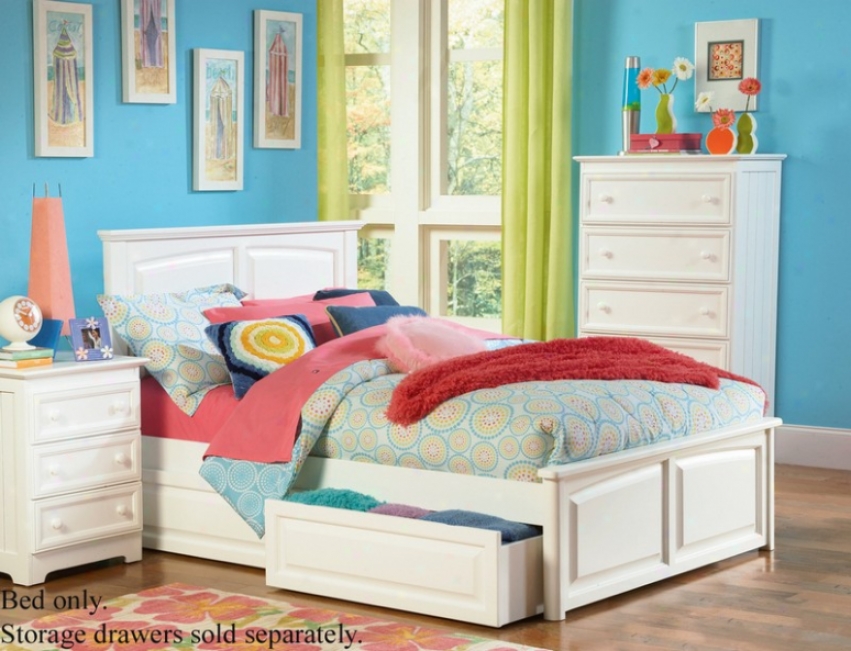 Queen Size Platform Bed With Raised Panel Footboard White Finish