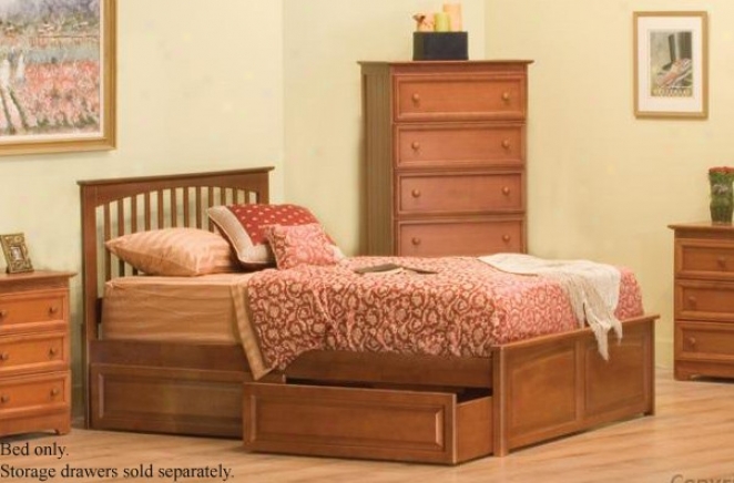 Queen Size Platform Bed With Raised Panel Footboard Caramel Latte End