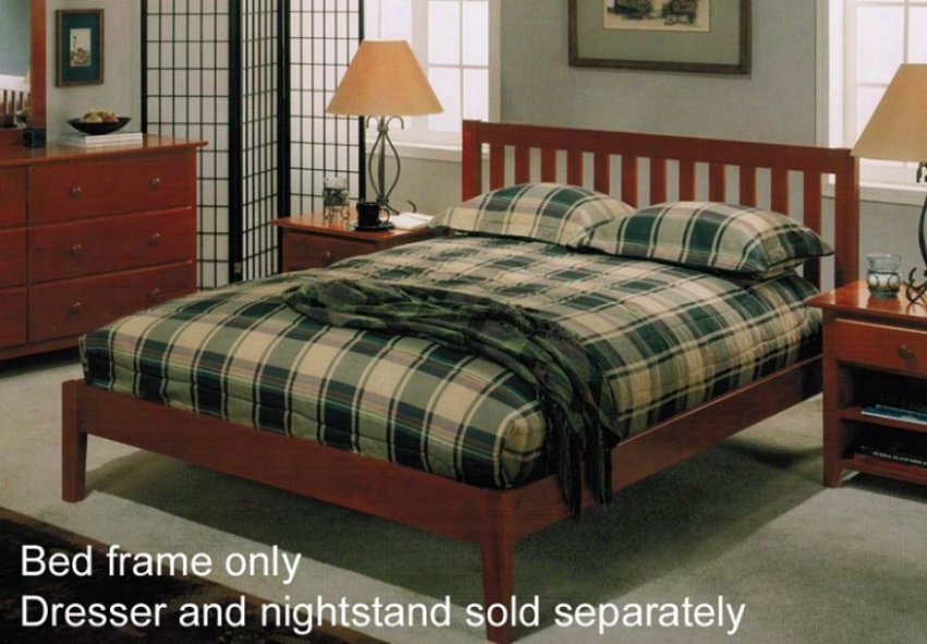 Queen Size Platform Bed With Slated Headboard In Light Cherry Accomplish