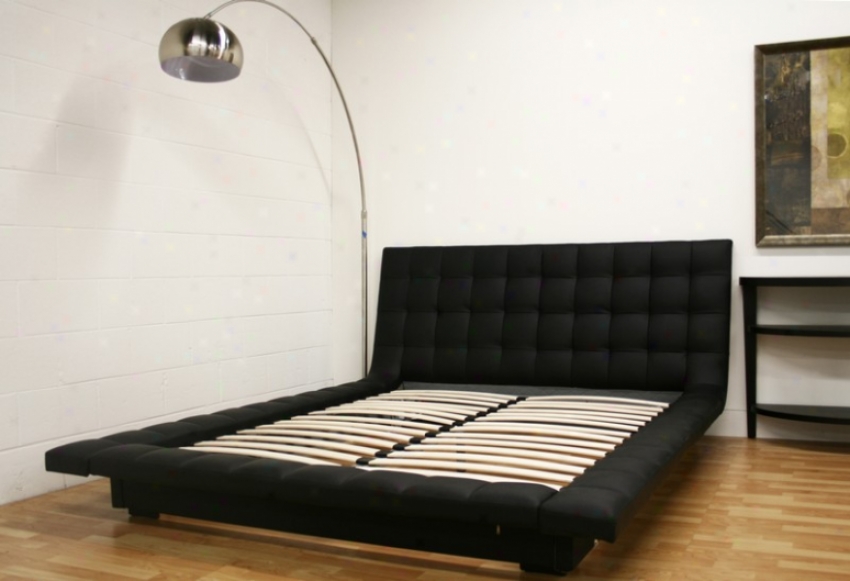 Queen Size Platform Bed With Tufted Design In Black Faux Leather